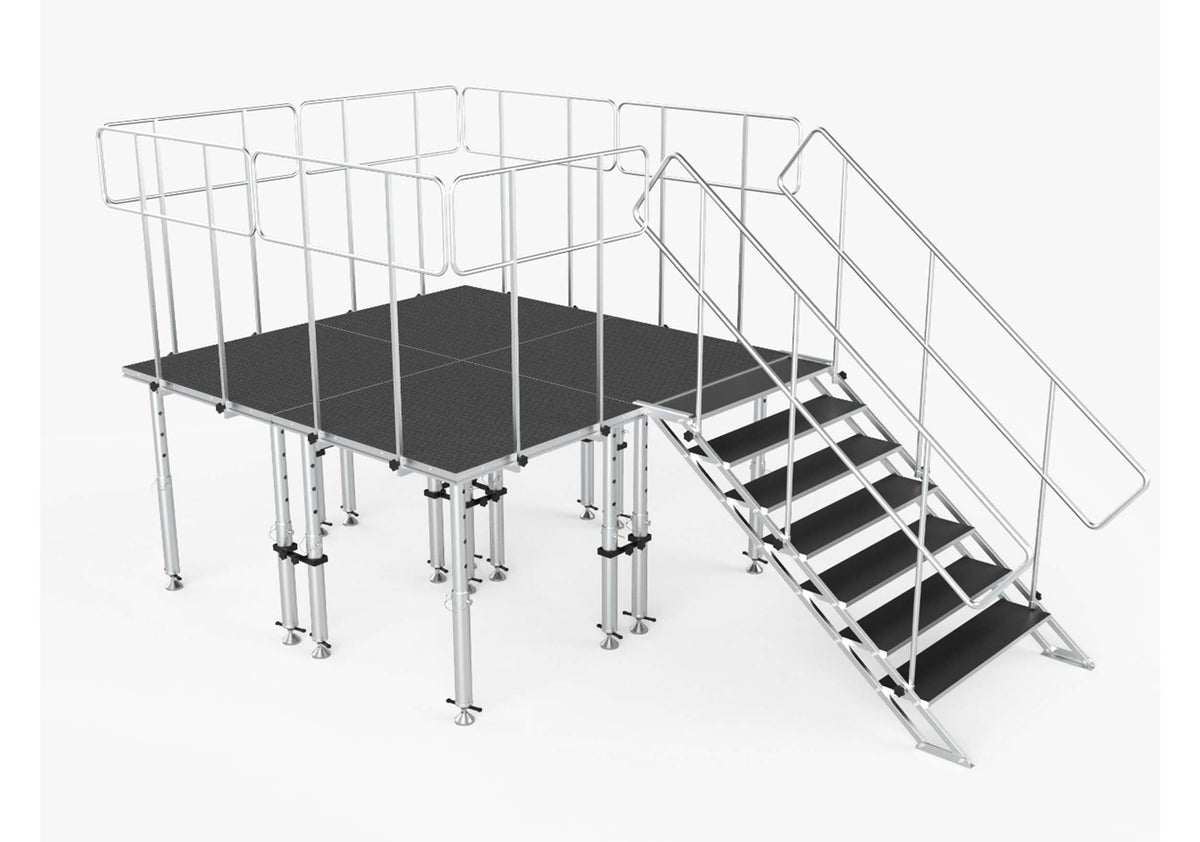 ProX XSQ-8X8PKG-44GRUST3, 8x8 StageQ Platform Package - 4x4 Decks with Adjustable Height, Steps and Guard Rails, view 2