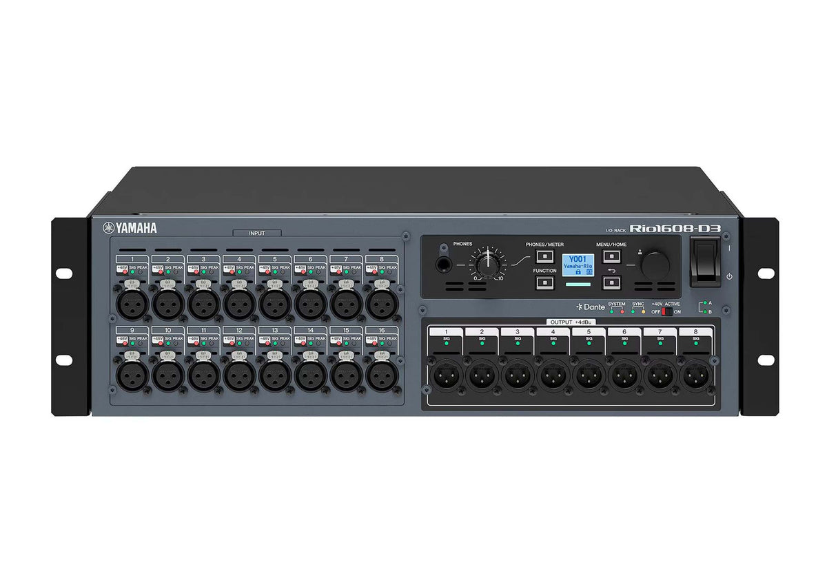 Yamaha Rio1608 D3, 16x8 Dante I/O Rack with 16 Inputs and 8 Outputs, view 3