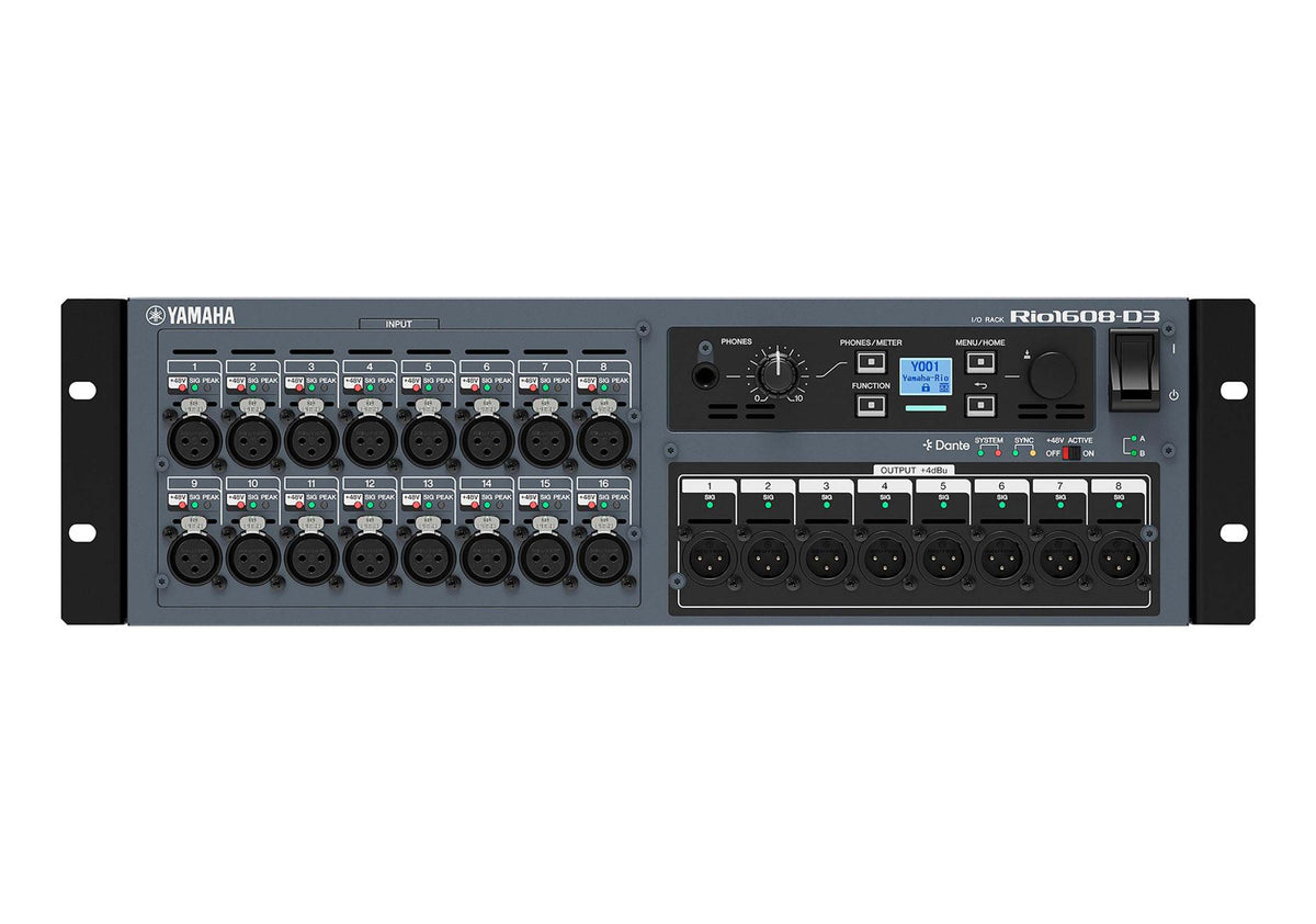 Yamaha Rio1608 D3, 16x8 Dante I/O Rack with 16 Inputs and 8 Outputs, view 2