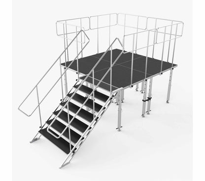 ProX XSQ-8X8PKG-44GRUST3, 8x8 StageQ Platform Package - 4x4 Decks with Adjustable Height, Steps and Guard Rails