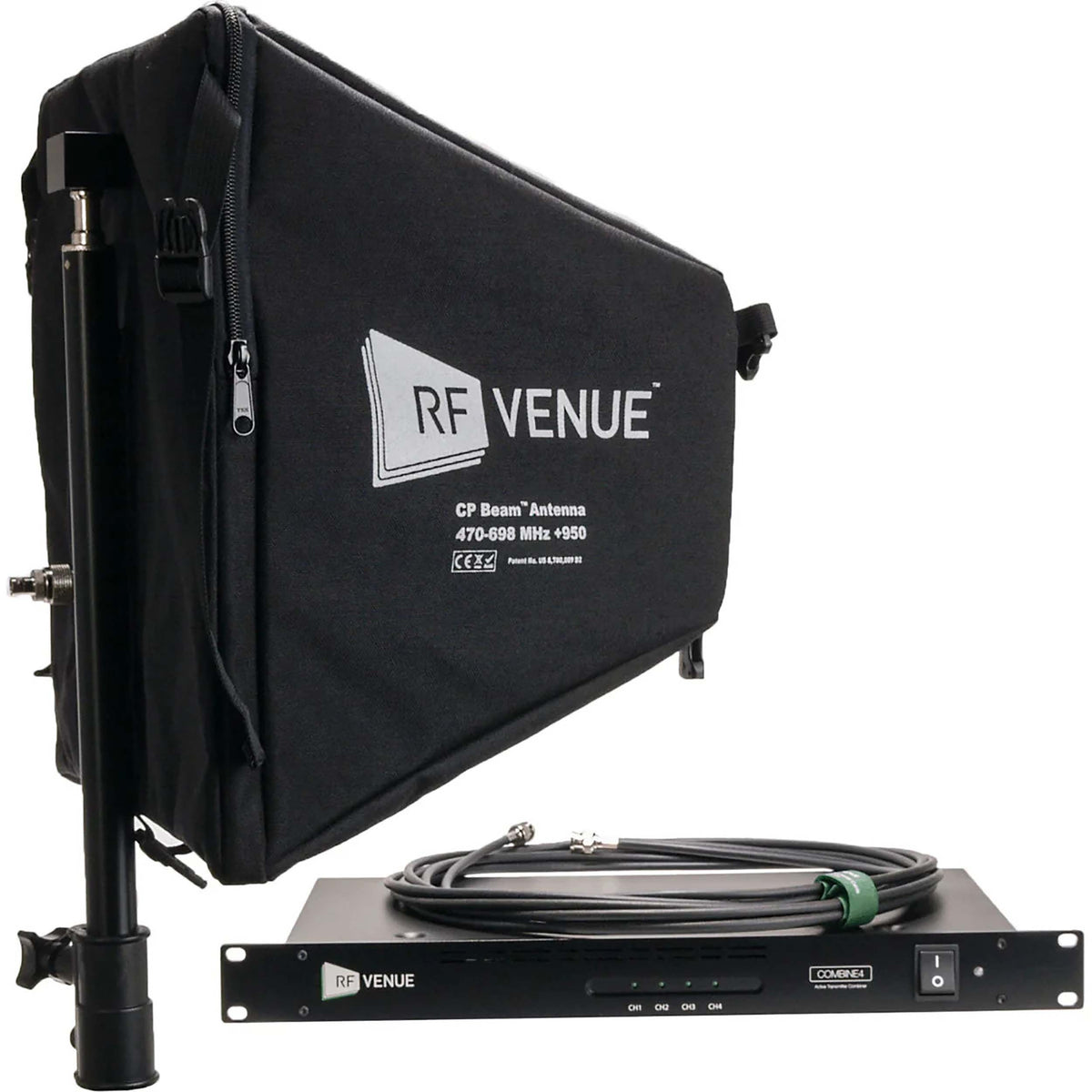 RF Venue COMB4CPB 4-Channel Antenna Combiner Bundle with CP Beam Antenna and Cables