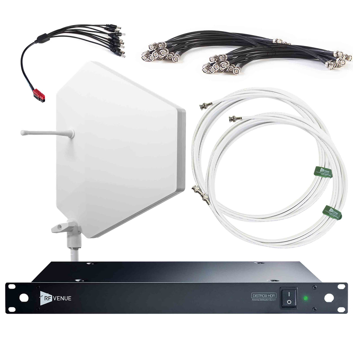 RF Venue DFIN-IPXWD9 DISTRO9 HDR 9-Channel Wireless Mic Upgrade Pack with White Diversity Fin IPX Antenna