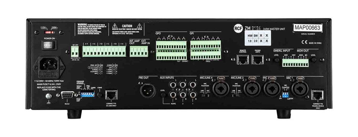RCF ZM2124, 240-Watt 6 Zones Powered Master Unit, view 2